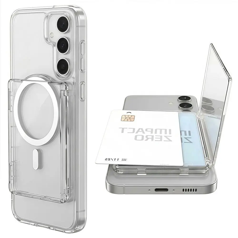 Transparent For MagSafe Card Sleeve 2 Card Slots Shockproof Magnetic Stand Card Holder Detachable Lightweight Wallet Phone Case