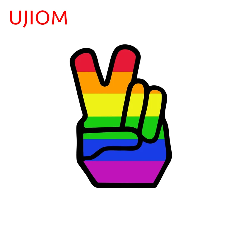 UJIOM Gay Pride LGBT Yeah Gesture Wall Sticker Rainbow Peace Sign Fingers PVC Decal Interesting Computer Case Decoration