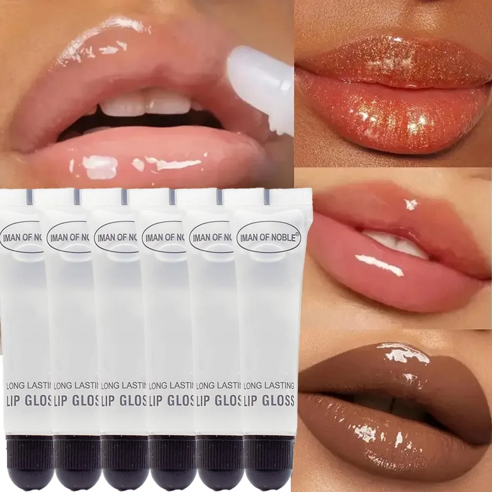 6Pcs Watery Plumping Lip Gloss Set Non-Sticky Lip Base Oil Hydrating Moisturizing High-shine Finish Women Lips Makeup Bulk
