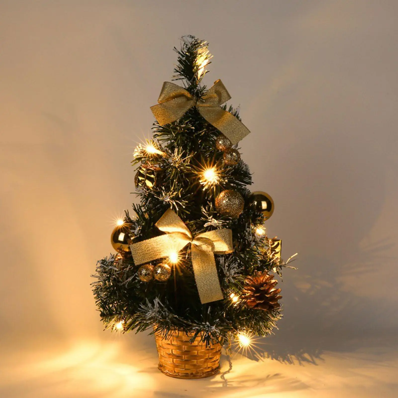 Árbol de Navidad de 40cm, Mini árbol de Navidad preiluminado con luces, árbol de Navidad Artificial esmerilado y nieve grueso, mesa con pino