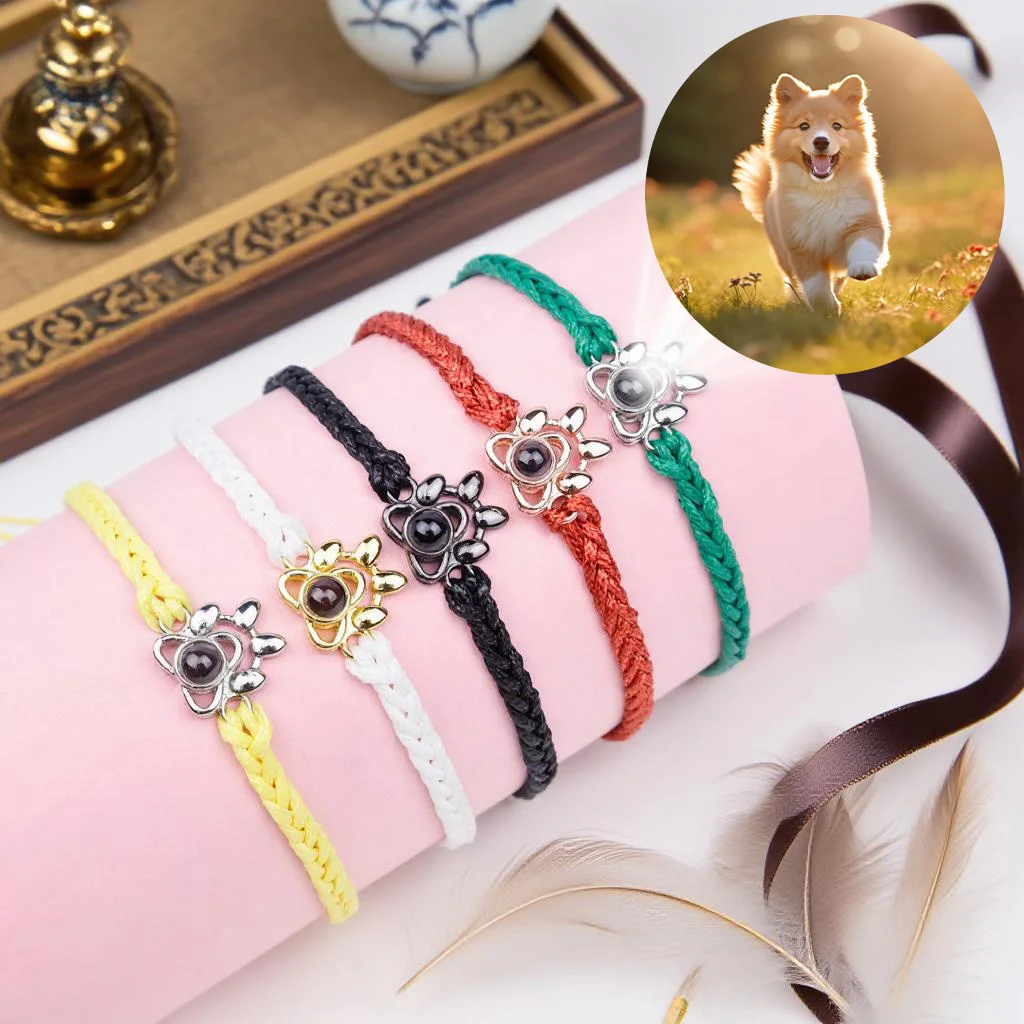 

Colorful Rope Dog Claw Pendant Bracelets Custom Color Photo Hand Woven Chain Jewelry Exquisite Christmas Halloween Gifts Popular
