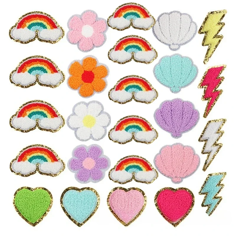 New Embroidered Cloth Stickers Rainbow Patch Stickers Love Shell Computer Embroidery Seal Girl Packaging Decoration