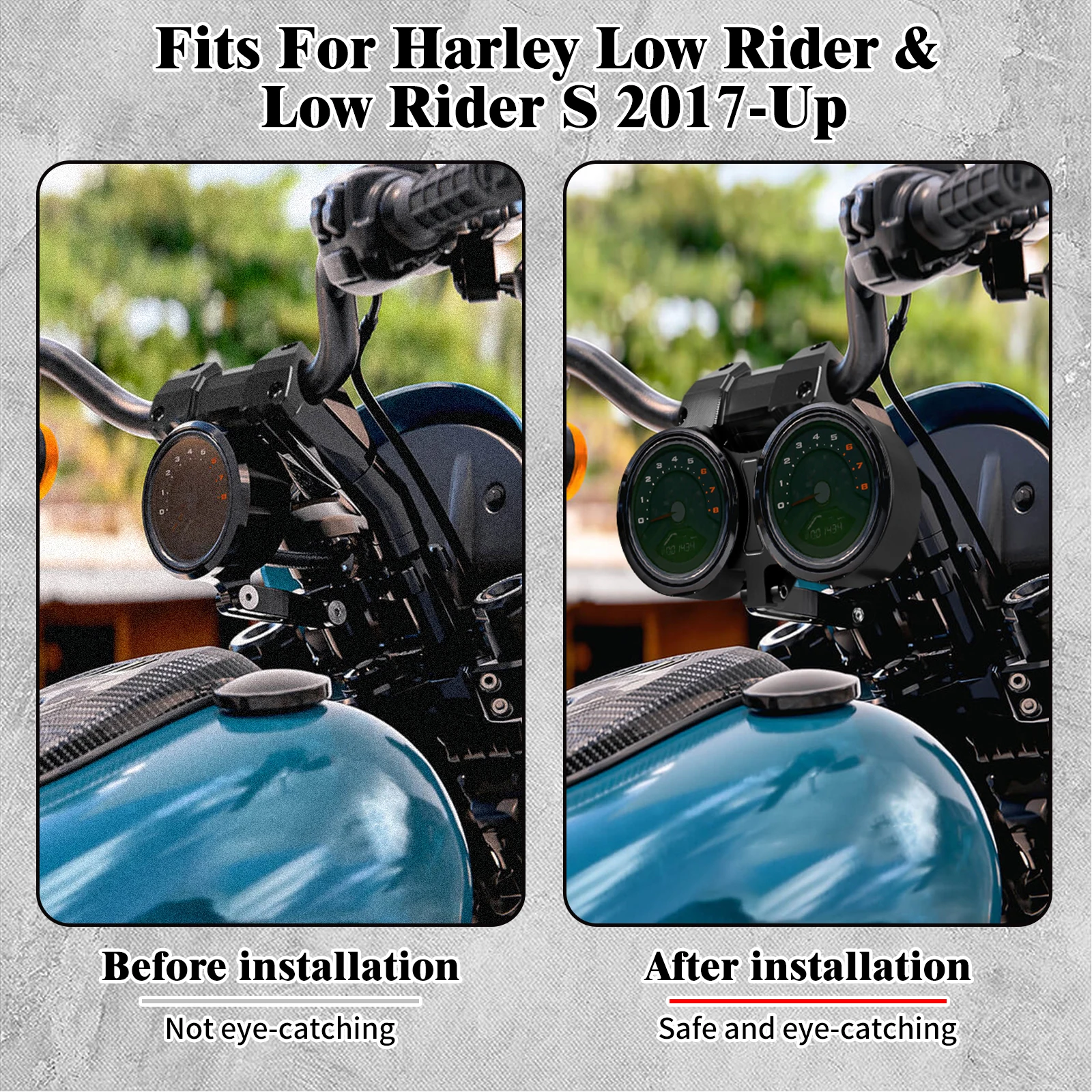 Motorcycle Adjustable Instrument 10'' Handlebar Risers Bracket Twin Gauge Bucket For Harley Softail Low Rider S FXLR FXLRS 17-Up