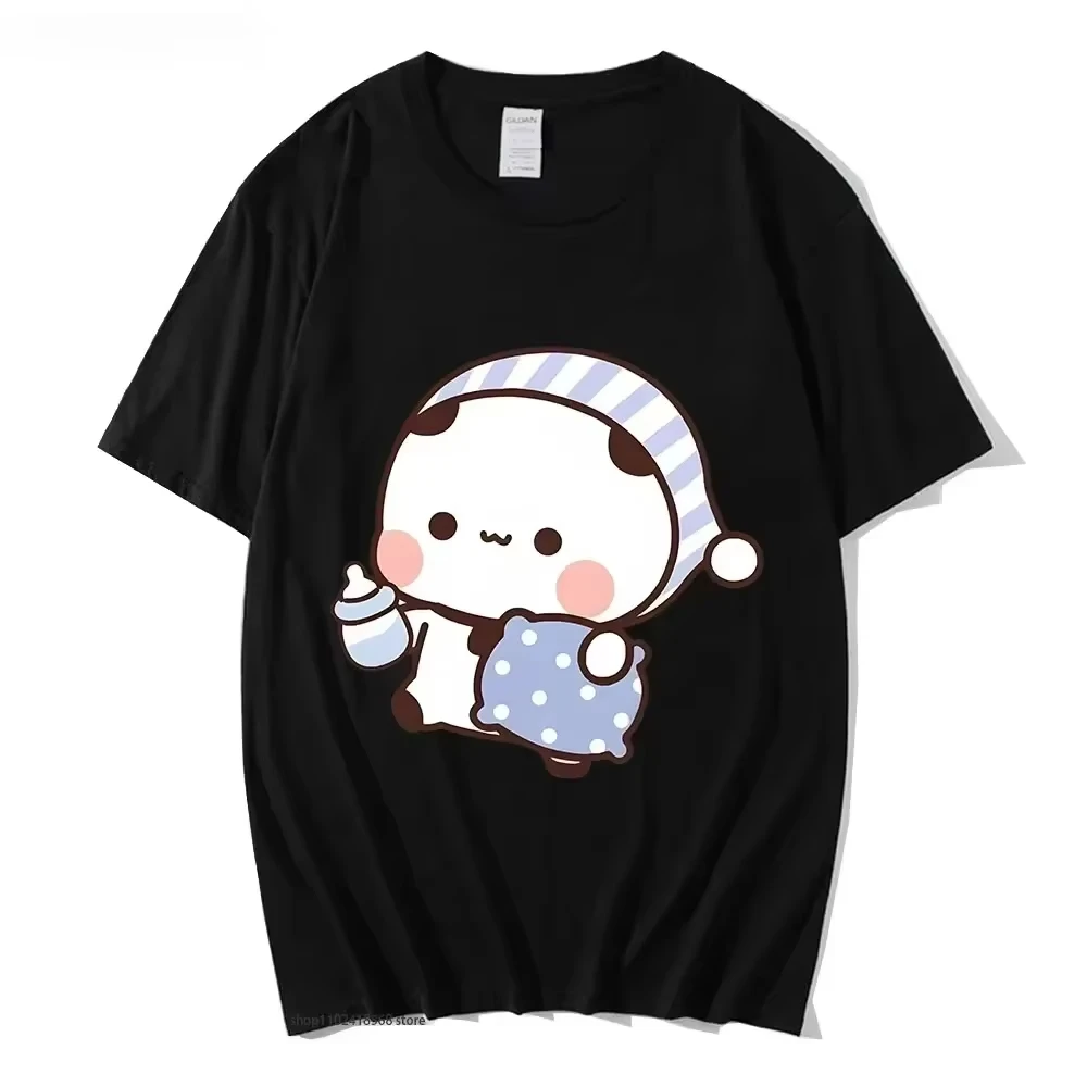 Couple Tshirt Cute BuBu Panda Going To Sleep with DuDu Bear Graphic Tshirt Women Clothes Sleeve Tops Women's Clothing Tops