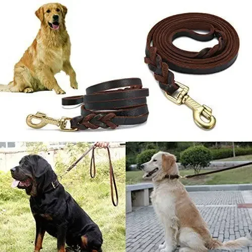 Hundeleine aus echtem Leder, lange Leinen für Hunde, geflochtenes Haustier-Walking-Training führt braun-schwarze Farben für mittelgroße und große Haustiere – Detail 6