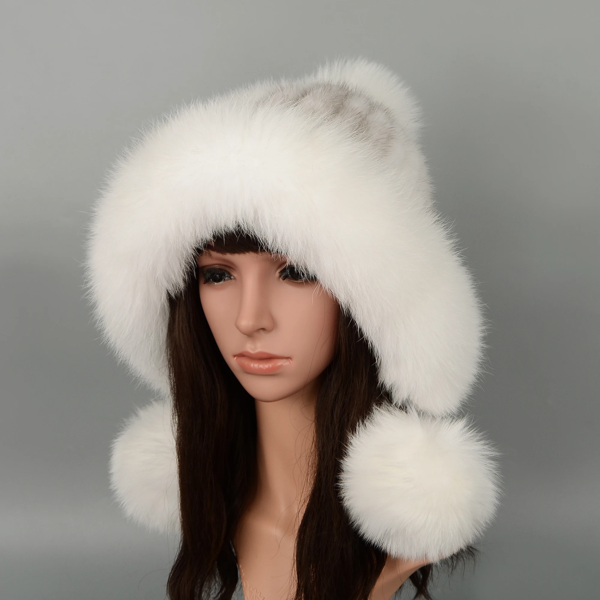 Foreign trade selling mink hats real fox fur ball women hats warm ear protection ladies Princess  hats Real mink Fur Beanies