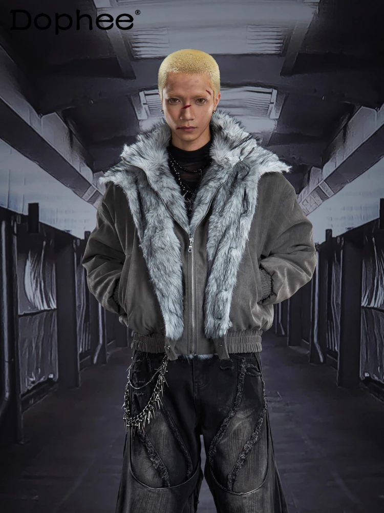 

2025 мужские зимние новые модные парки, стильная искусственная двухсекционная утолщенная теплая двухслойная кожаная куртка с воротником из искусственного меха, парки