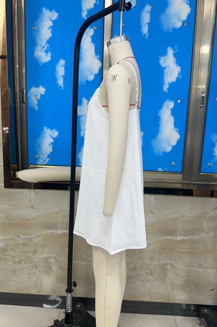 Women's Summer Mini Dress Adjustable Spaghetti Strap Sleeveless Solid Color Loose Fit Cami Dress