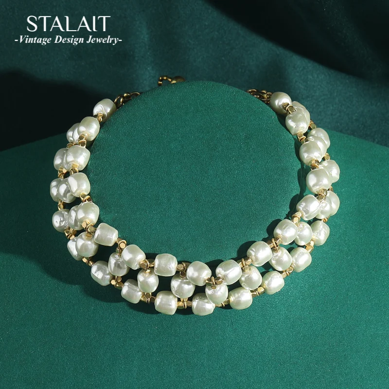 

Vintage ABS Baroque Pearl Choker Necklaces Collar Wedding Antique Gold Color Statement Romantic Gift Luxury Designer Jewelry