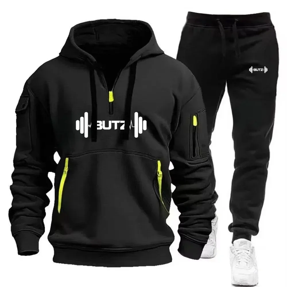 

Men's new 2026 Spring/Autumn casual sports hoodie set, fashionable multi-pocket jogging men's pullover and pants 2-piece set
