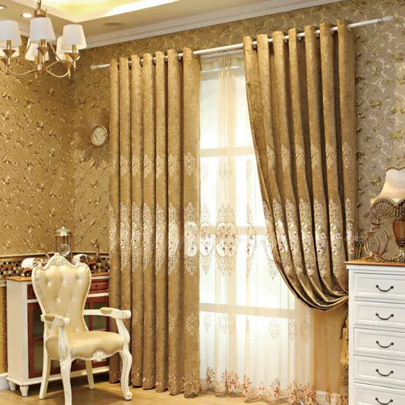 European Style Embroidered Curtains for Living Room Thickened Blackout Embroidered Curtains Customized Version Curtain