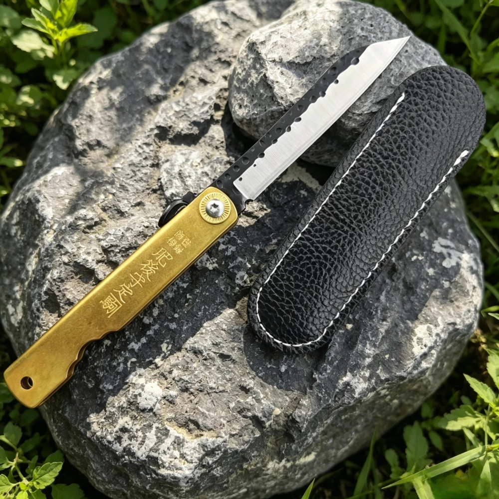 Higonokami Outdoor Adventure Emergency Folding Knife Lightweight Camping Fishing Tools Hiking Forging Knives with Leather Sheath