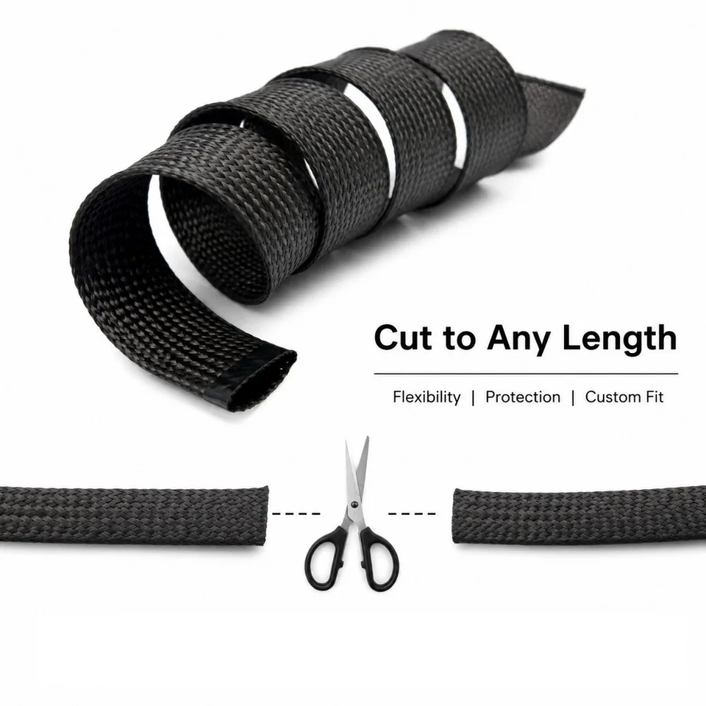 Carbon Fiber Braided Sleeving ID 4-80mm Black Shielding Cable Sleeve High Temp&Wear-Resistant Braided Cable Protection Tube