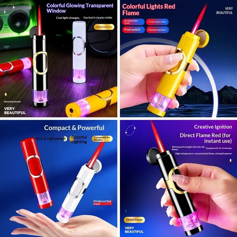 Portable refillable lighter, windproof red flame lighter, cool and innovative smoking tool, men's birthday gift