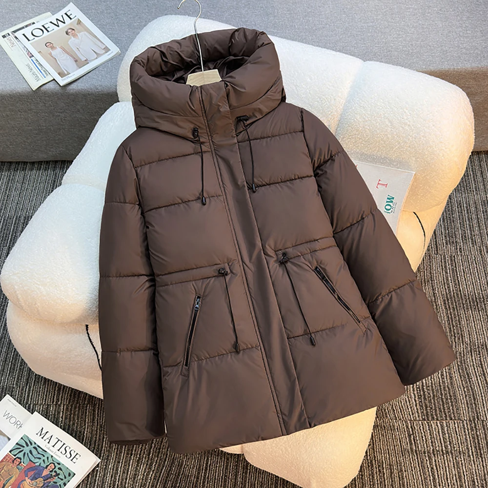 Casual con cappuccio in cotone imbottito giacche donna inverno spesso solido manica intera cappotti caldi pendolari tutto-fiammifero fuori Parka 2025 nuovo