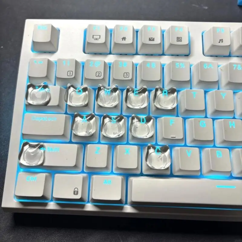 Pack Of 20 Cats Head Silicone Keycaps Reusable Caps for Long Nails Easy Typing with Clear Glass Like Material H8WD