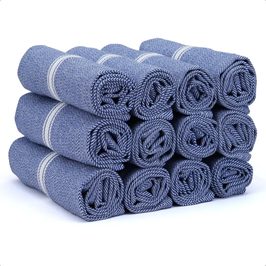 

Premium Kitchen Towels Set 15 x 25 Pack of 12 Chambray Pattern Cotton Wash Cloths Dish Towels Set Blue Chambray Ultra Soft Abso