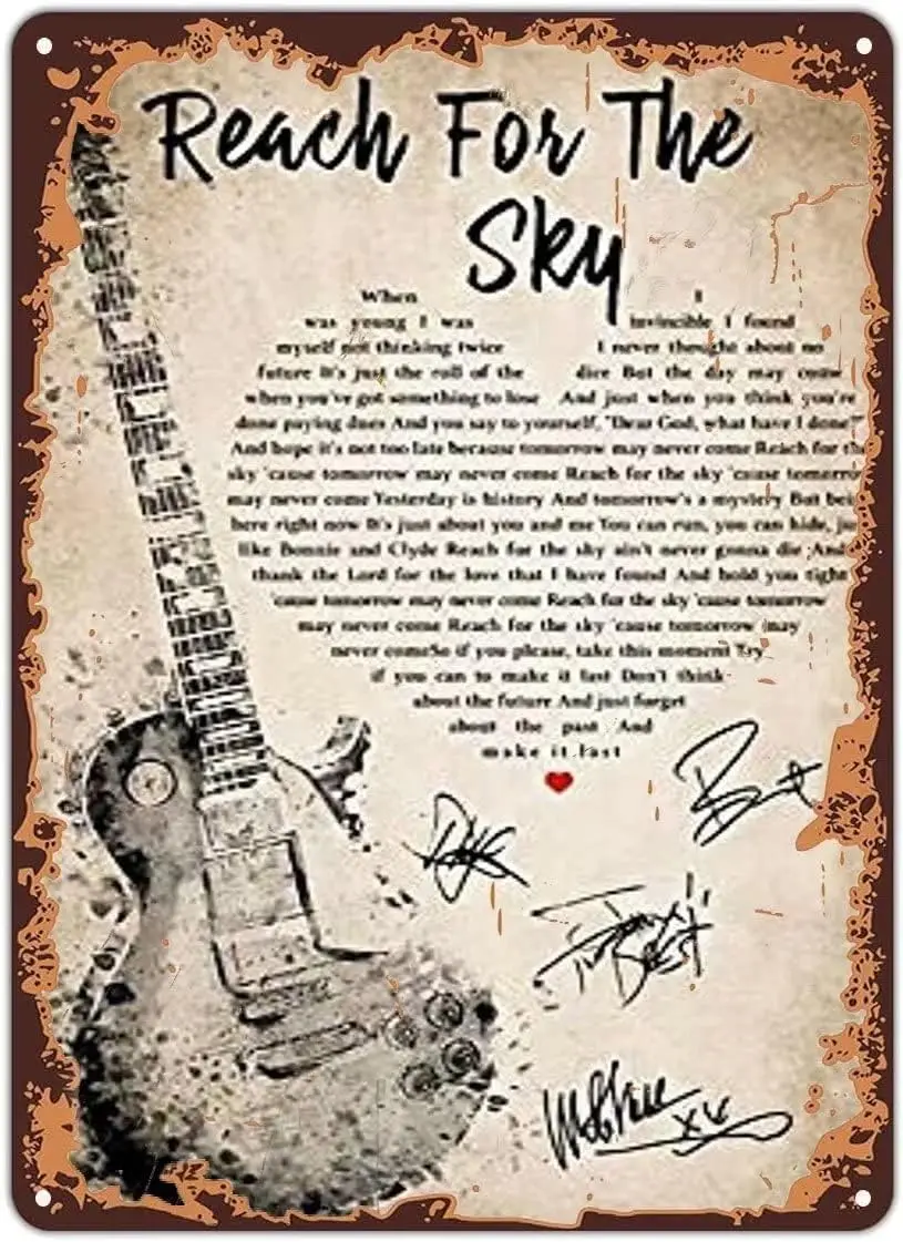 Vintage Tin Sign Rustic Retro Social Distortion Reach for The Sky Heart Lyrics Wall Decor Poster for Men Women Wall Decor for Ba