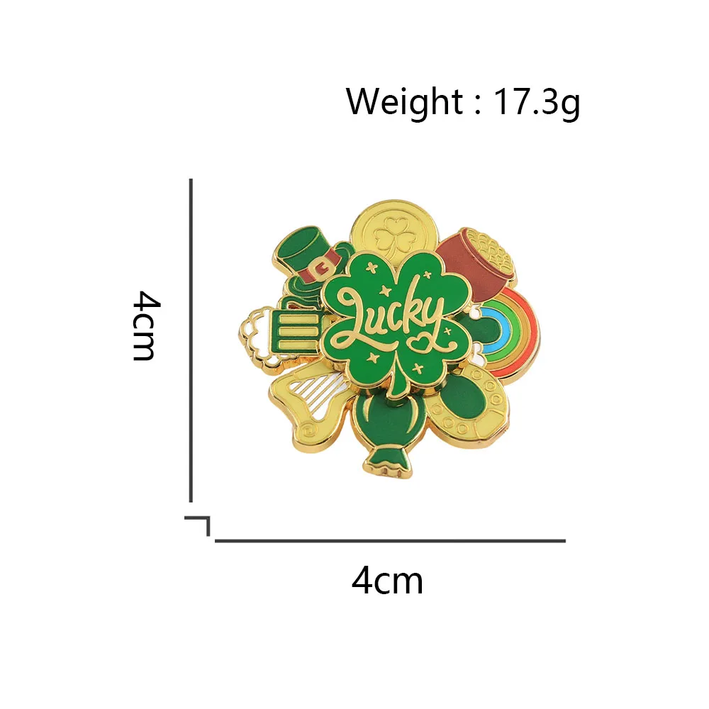 St. Patrick'S Day Lucky Four-Leaf Clover Brooch Irish Fairy Hat Rainbow Gold Coin Harp Badge Jewelry And Accessories Gift