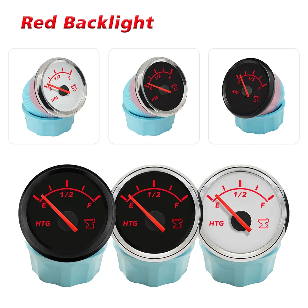 Universal Waterproof 52mm Holding Tank Level Gauge Meter 0-190ohm 240-33ohm Signal with Red Backlight for Yacht RV 12V 24V