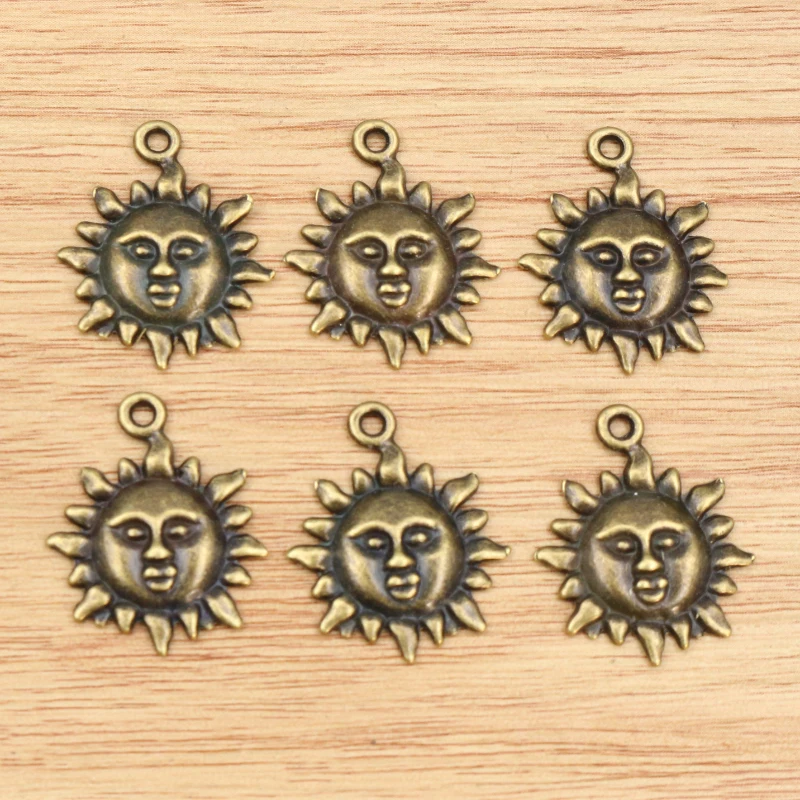 15pcs 21x17mm Antique Silver Plated Gold Bronze Flower Sun Handmade Charms Pendant DIY Jewelry Findings for bracelet necklace