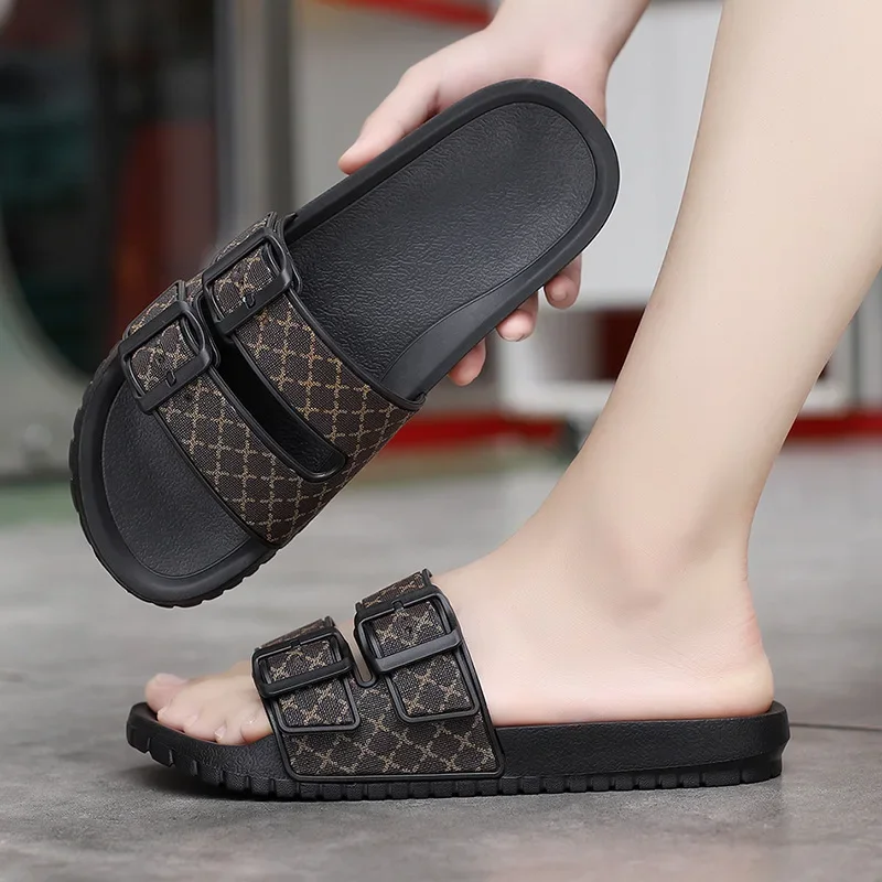 

Comfortable Casual Fashionable Versatile Plus Size Beach Slippers Men's EVA Flat Bottom Two Strap Slides Leisure Style