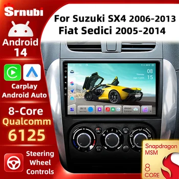 Radio para automóvil con Android Auto, GPS, navegación, reproductor multimedia, Carplay, Qualcomm 6125, pantalla QLED de 8 núcleos, 4G, WIFI, RDS, botón de luz, para Suzuki SX4 2006-2013 y Fiat Sedici 2005-2014 1