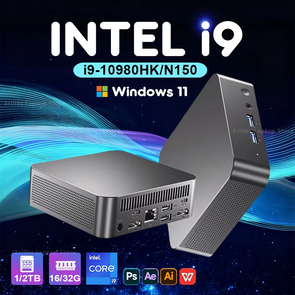 i9 미니PC 게이밍 윈도우 11 인텔 코어 i9 10980HK 인텔 N150 미니 호스트 16GB 램 1TB/2TB SSD 데스크탑 컴퓨터 4K HD 미니PC WIFI6
