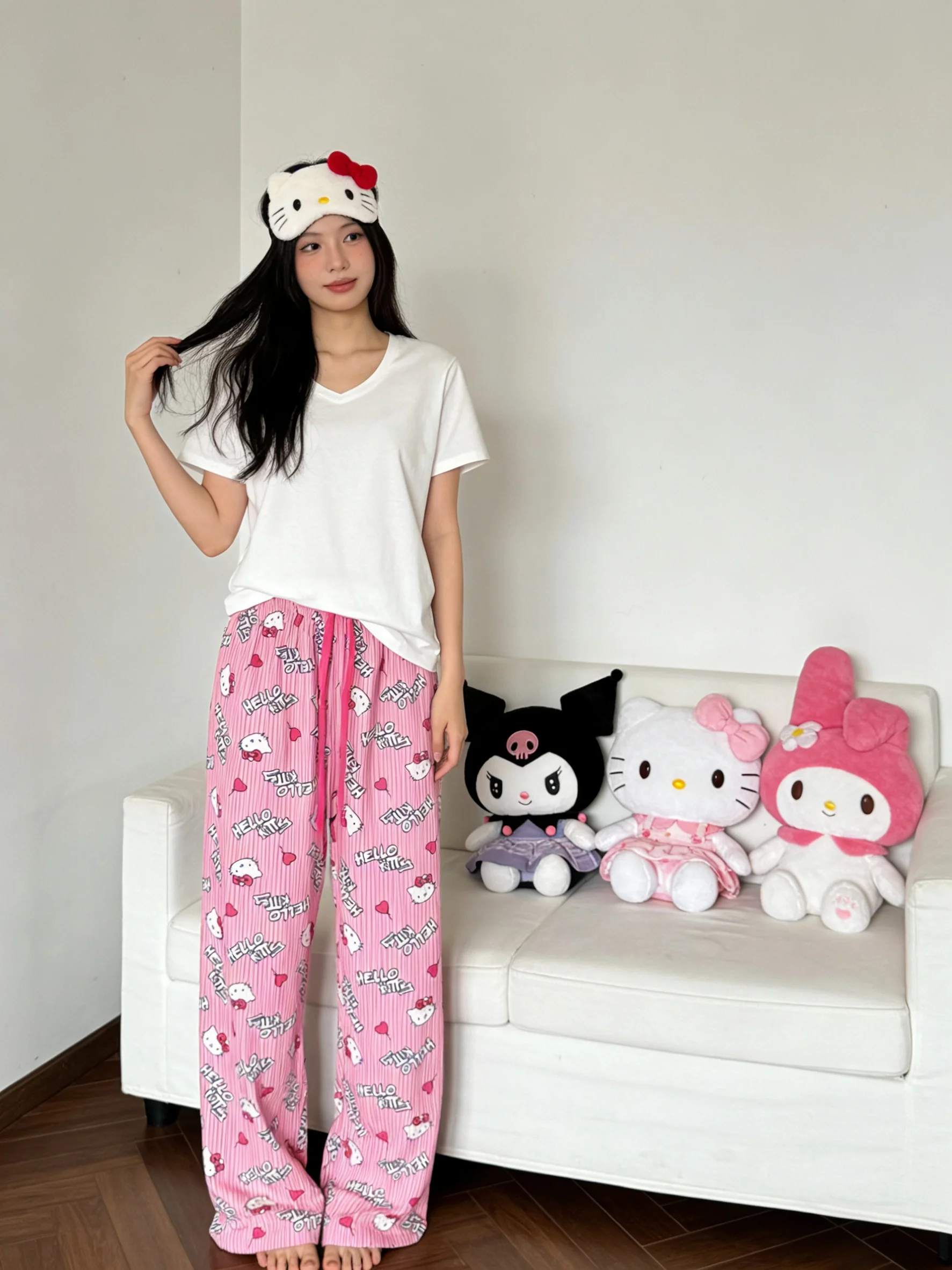 Hello Kitty thin home pants, Spring/Summer new Y2K drawstring walking pants, holiday gifts, party outfits