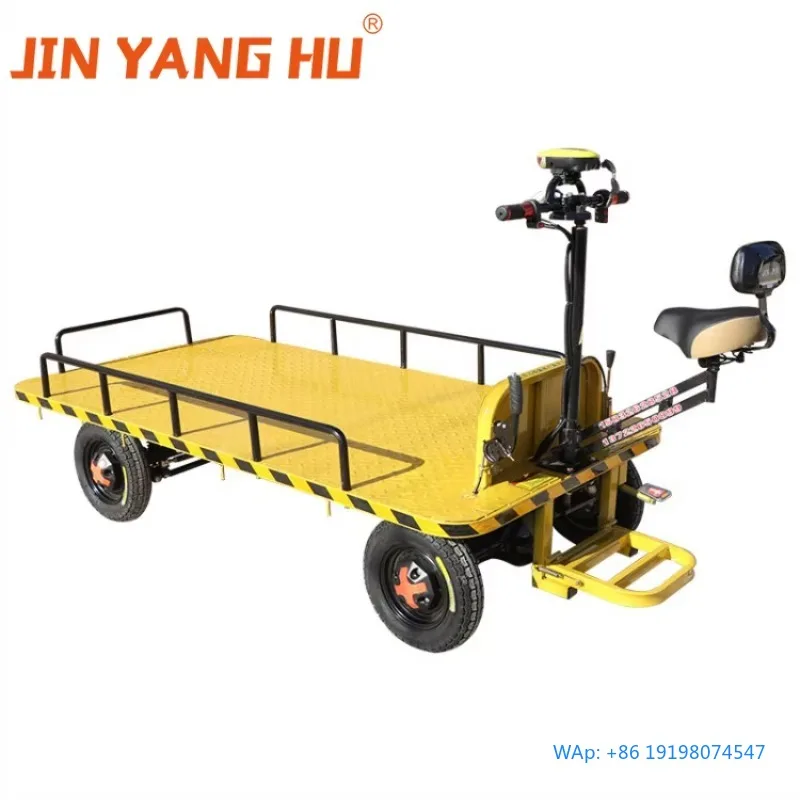

Four Wheel Electric Flatbed Trolley Industrial Warehouse Construction Transport Platform Cart