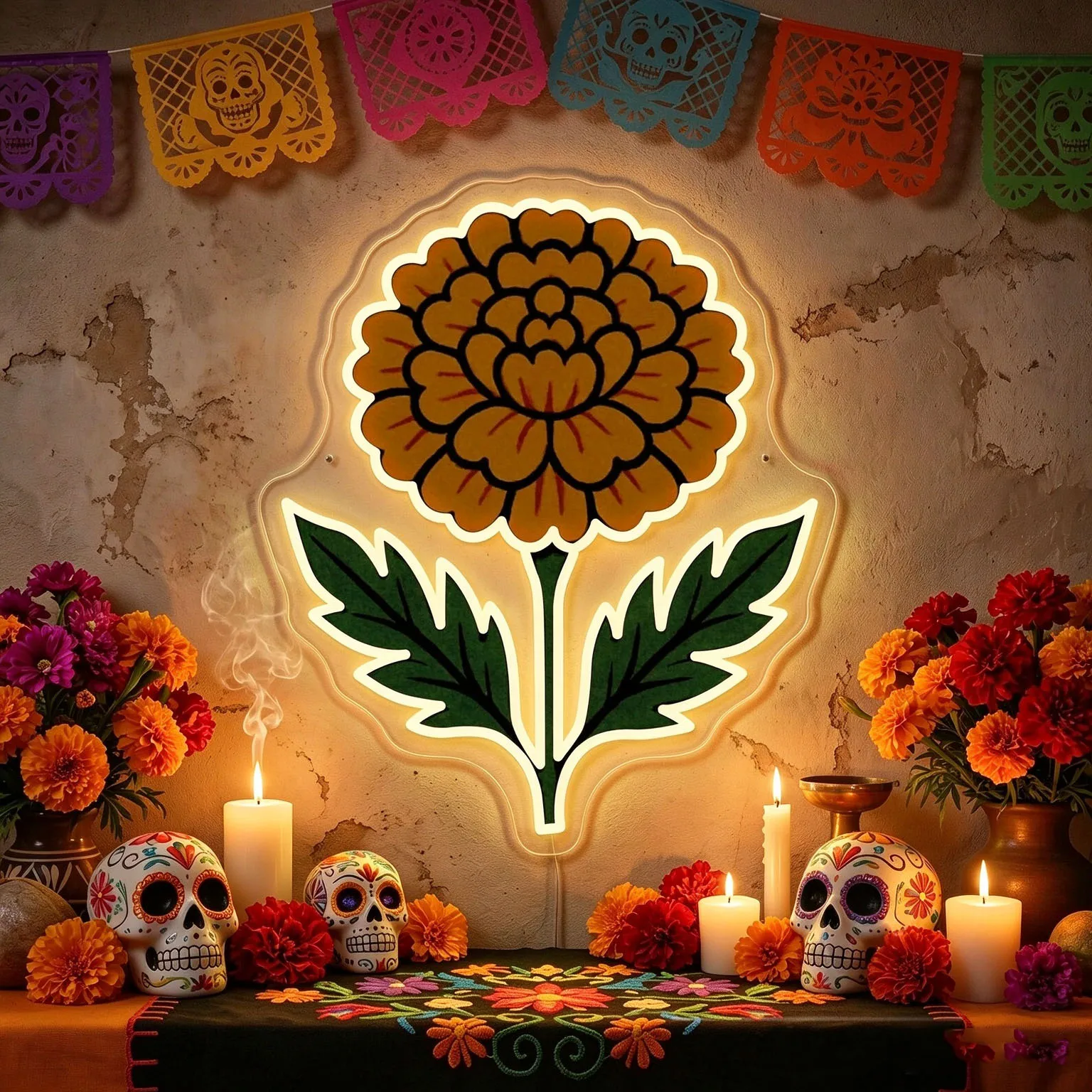Cempasuchil Neon Sign,Custom Mexico Day Of The Dead Led Light,Día de Muertos Decor,Mexican Wall Decor,Gifts For Mexican