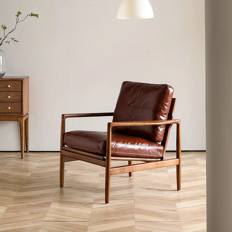 

Solid wood single sofa chair furniture retro living room solid wood leisure chair