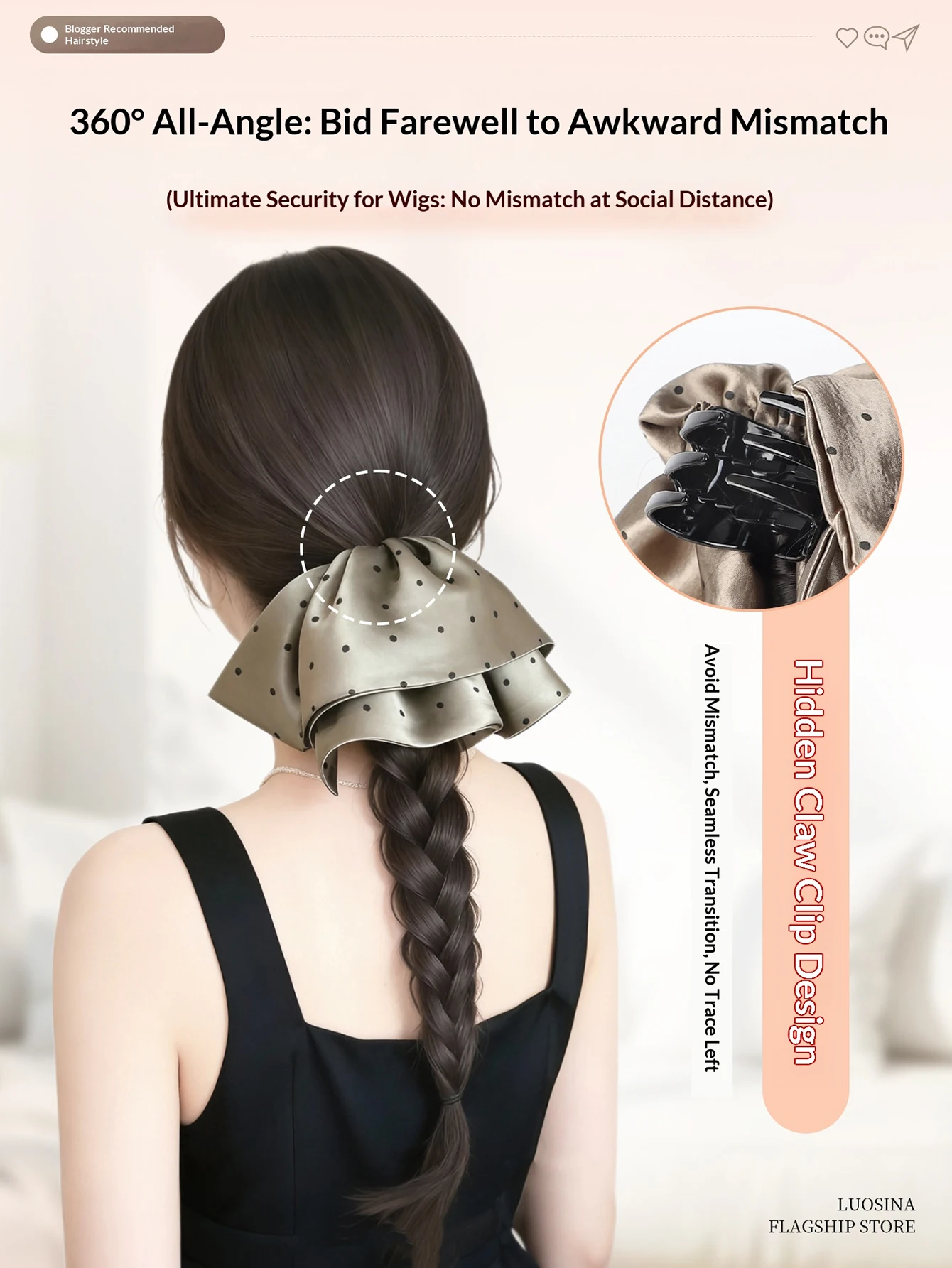 Synthetic Long Black Brown Claw Clip Braid Ponytail Extensions Korean Gentle Style Ponytail Ladies Hair Clip Daily for Women