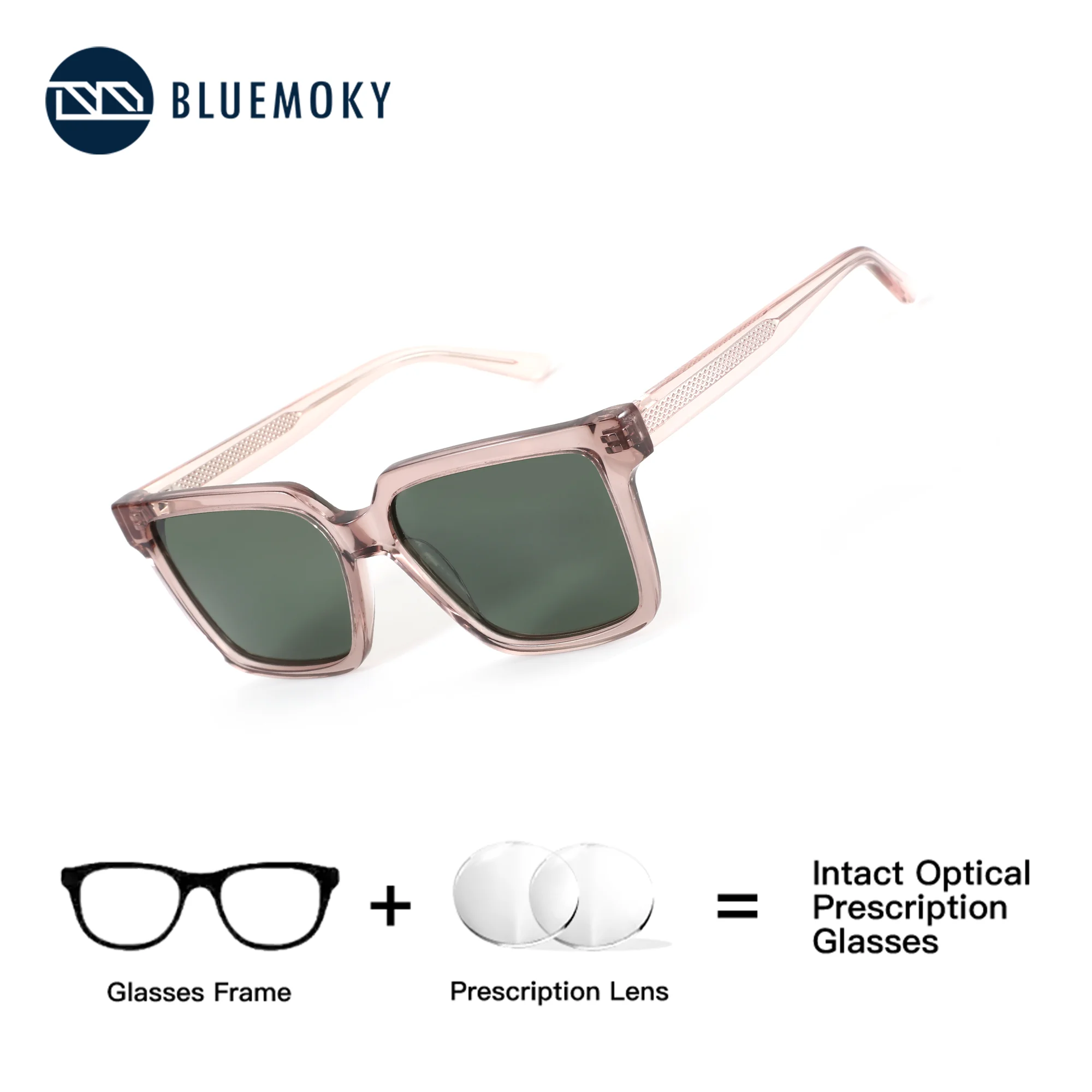 

BLUEMOKY Women's Square Acetate Customized Prescription Sunglasses UV400 Protective Sunglasses Multifocal Myopia Correction