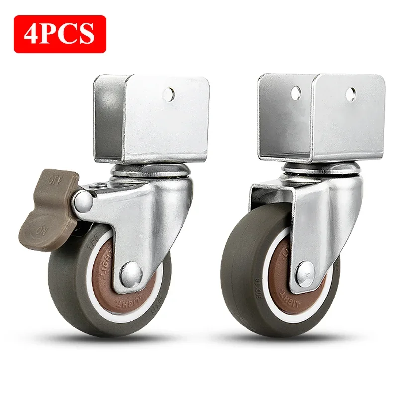 Rotary Caster Wheels 4pcs Locking Carrier Wheel Swivel 360°degree Furniture Children's Bed Moving Noiseless Castor With Brake