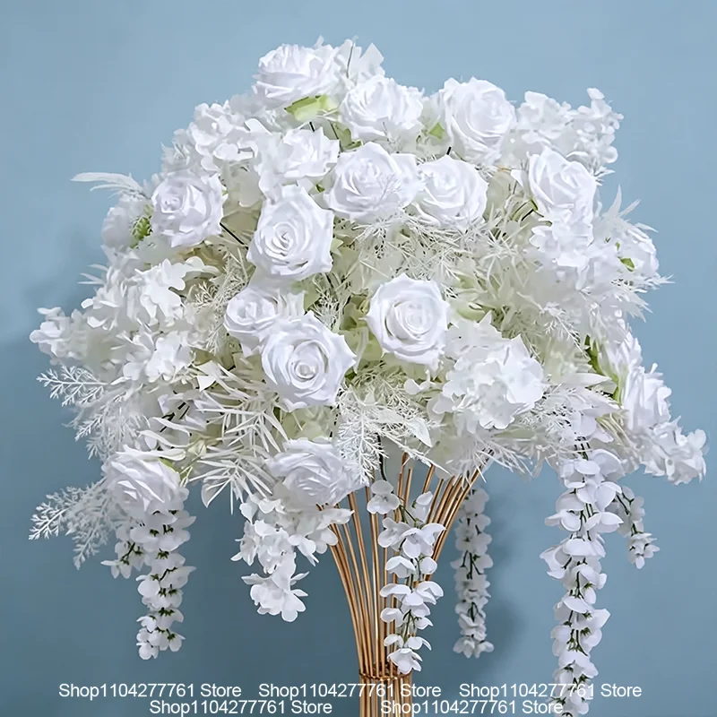 30/40/50/60/70 cm, weißes Tischdeko-Set, Blumenball mit Rosen und Hortensien, für Hochzeiten und Veranstaltungen, als Hintergrunddekoration, Blumenarrangement-Zubehör. – Detail 5