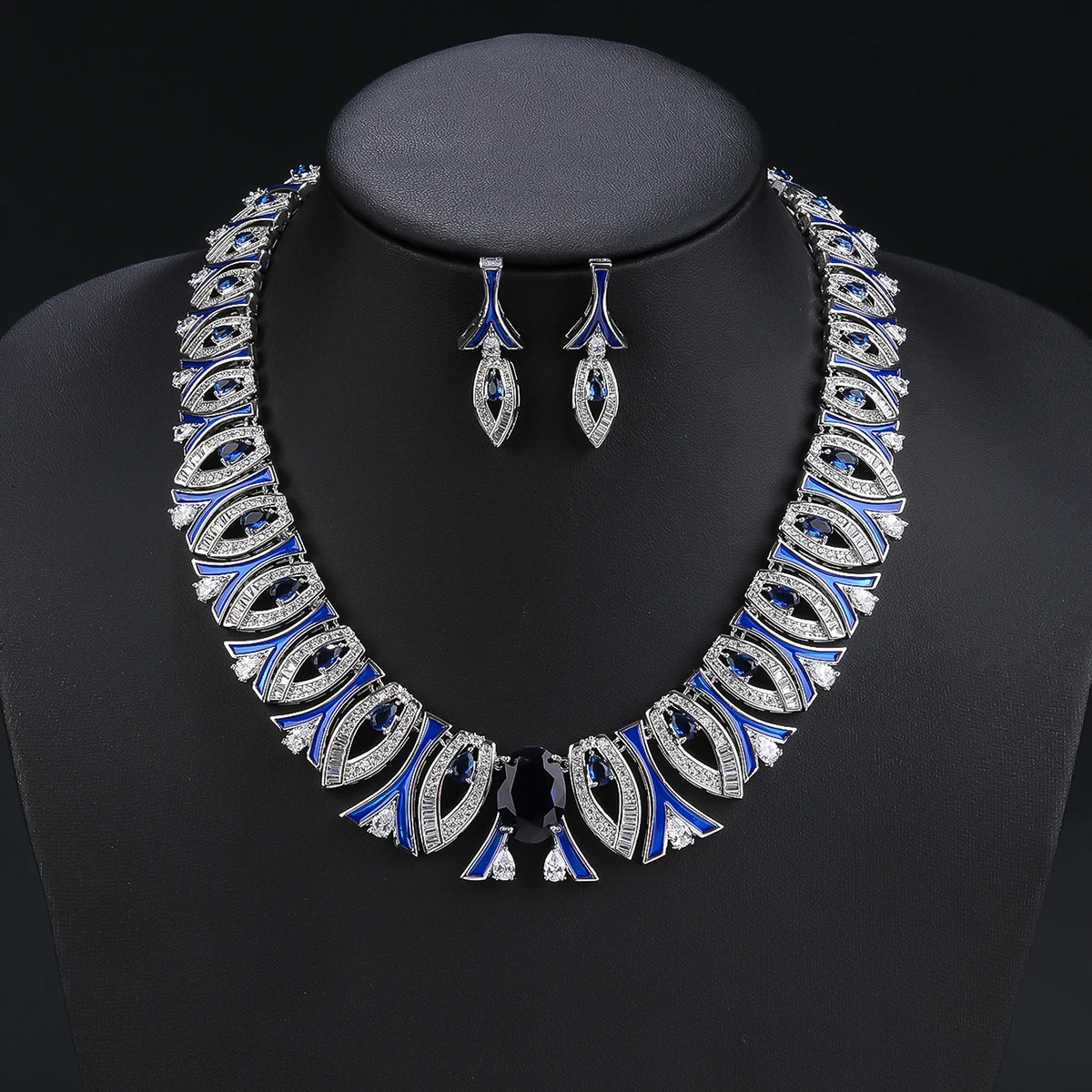 Fashion Cubic Zirconia Colored Enamel Necklace Earrings Set For Women Wedding Bridal White Zirconia Jewelry Set CN11269