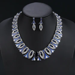 Fashion Cubic Zirconia Colored Enamel Necklace Earrings Set For Women Wedding Bridal White Zirconia Jewelry Set CN11269