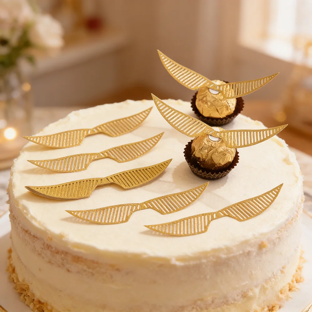 Adornos para cupcakes con forma de Snitch dorada con alas, tema de mago, 50/100 piezas, decoración para pastel de chocolate, kit de decoración para fiestas, bodas y cumpleaños.