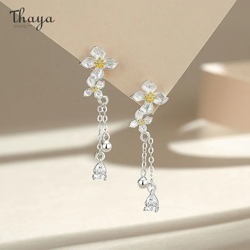Thaya Настоящие женские серьги-подвески из серебра S925 с позолотой в виде цветка, элегантные украшения для женщин и девушек.