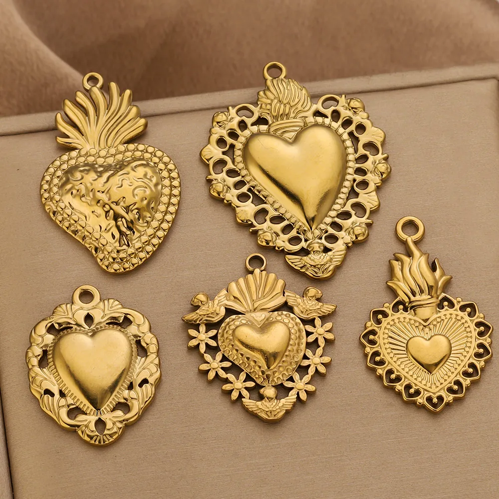 5pcs Stainless Steel Heart Sun Charms Connectors Gold-Plated PVD for DIY Necklaces Bracelet Jewelry Making Accessories Wholesale