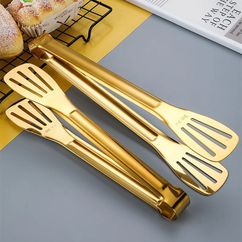 7-Styles Golden Stainless Steel BBQ Food Tongs Hollow Steak Cake Clip Bread Grill Clamp Cooking Kitchenware Kitchen Accessories