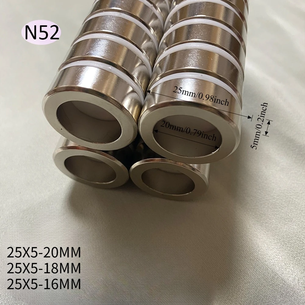 N52  25x5-20 25x5-18 25x5-16MM Magnet Strong Ring with Hole Neodymium Booster Science Diy Fridge Strorage Refrigerator for Sale