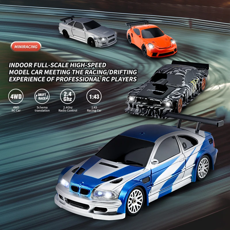 2.4G High speed Drift Rc Car 1/43 15Km/h Remote Control Car Four Wheel Drive Radio Controlled Mini GTR Racing Model Boy Toy Gift