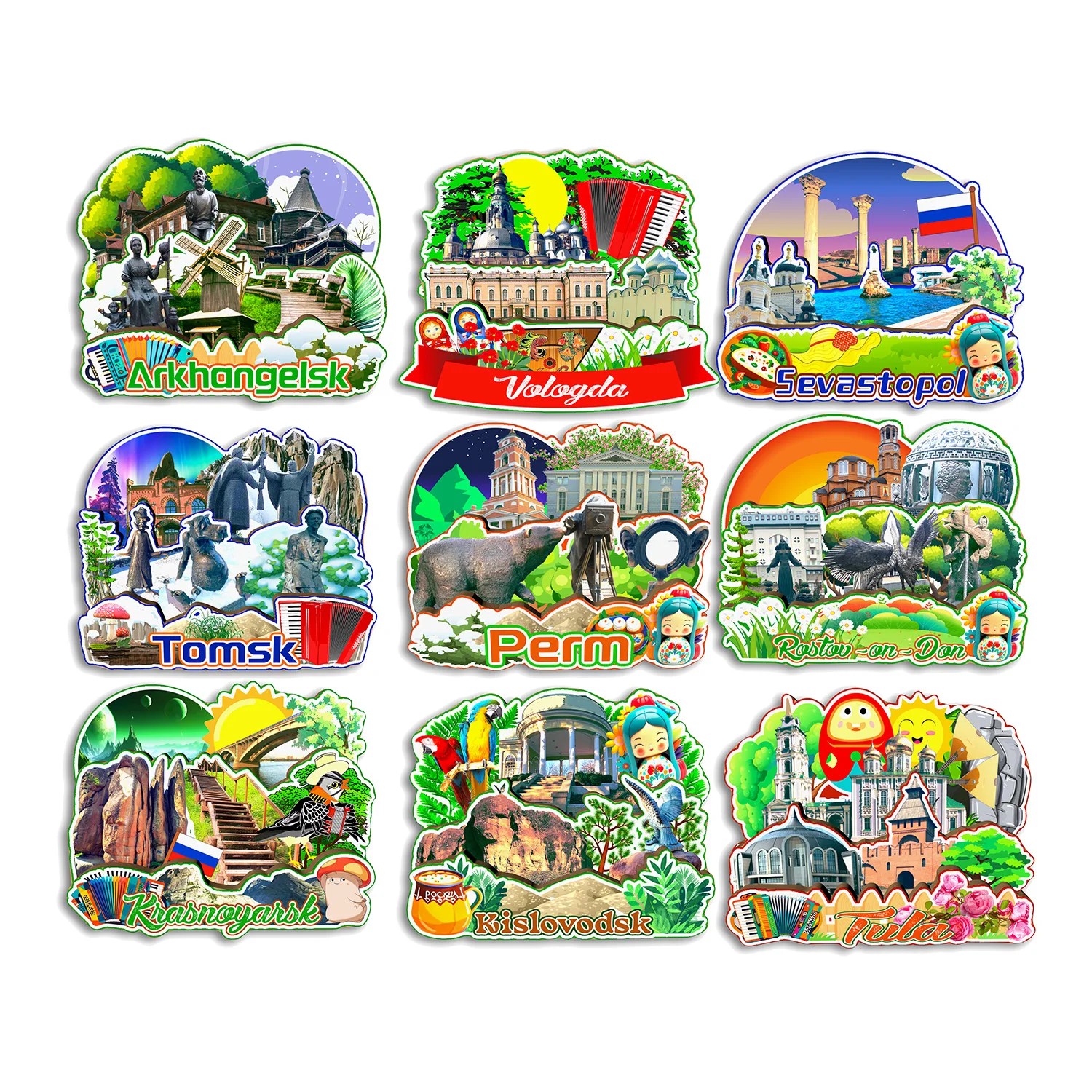 

Perm Tula Kislovodsk Krasnoyarsk Rostov-on-Don Tomsk Sevastopol Vologda Arkhangelsk RUSSIA Fridge Magnet Travel Souvenir Gift