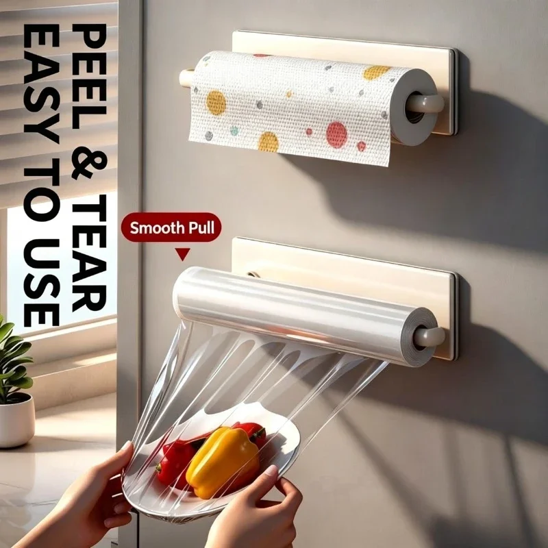 1/2/3pcs Kitchen Paper Towel Holder No Punch Cabinet Paper Shelf Household Roll Paper Hanger Plastic Wrap Rag Storage Rack