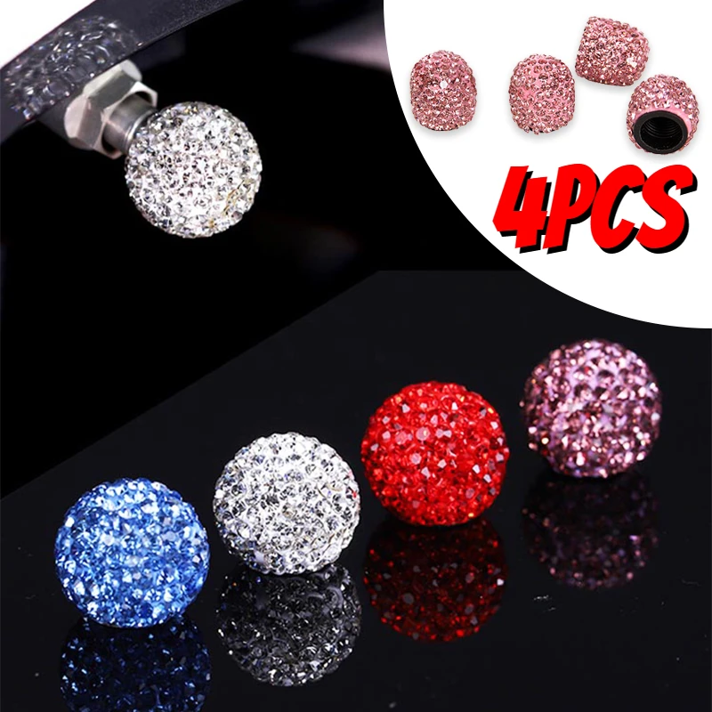 4PCS Crystal Car Tire Valve Caps Bling Rhinestone Universal Car Tire Valve Caps Diamond Shining Dustproof Caps Car Accessories