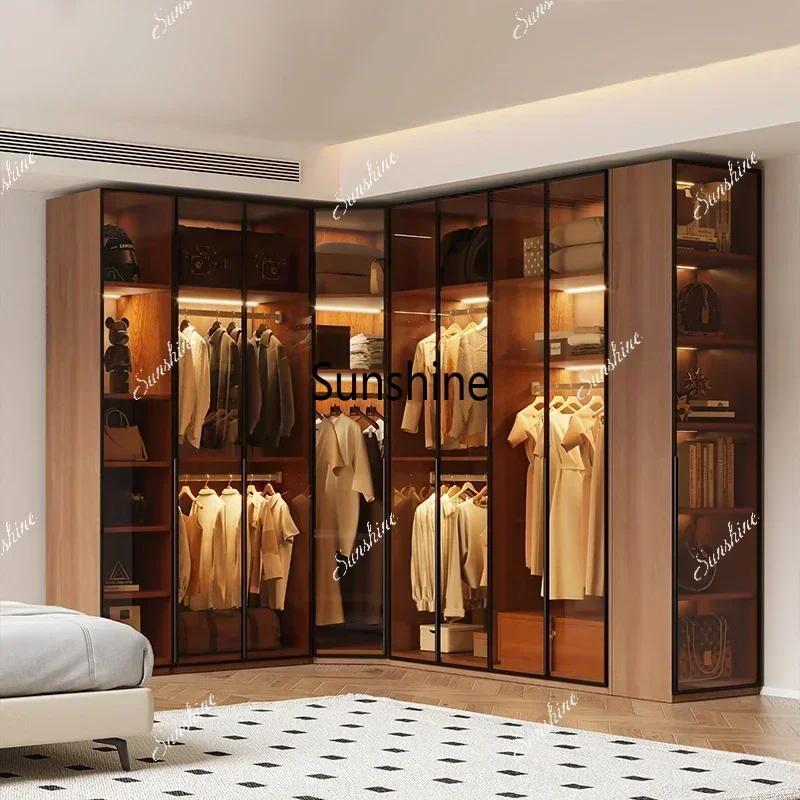 YModern glass wardrobe bedroom household combination storagecabinet L-shaped corner cloakroom closet Furniture forclothes Luxury
