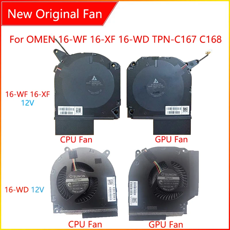 New Laptop CPU GPU Cooling Fan For HP OMEN 16-WF 16-XF 16-WD TPN-C167 C168 ND8CC21/22 MG75090V1-C460/C450 MG75091V1-C190/C180