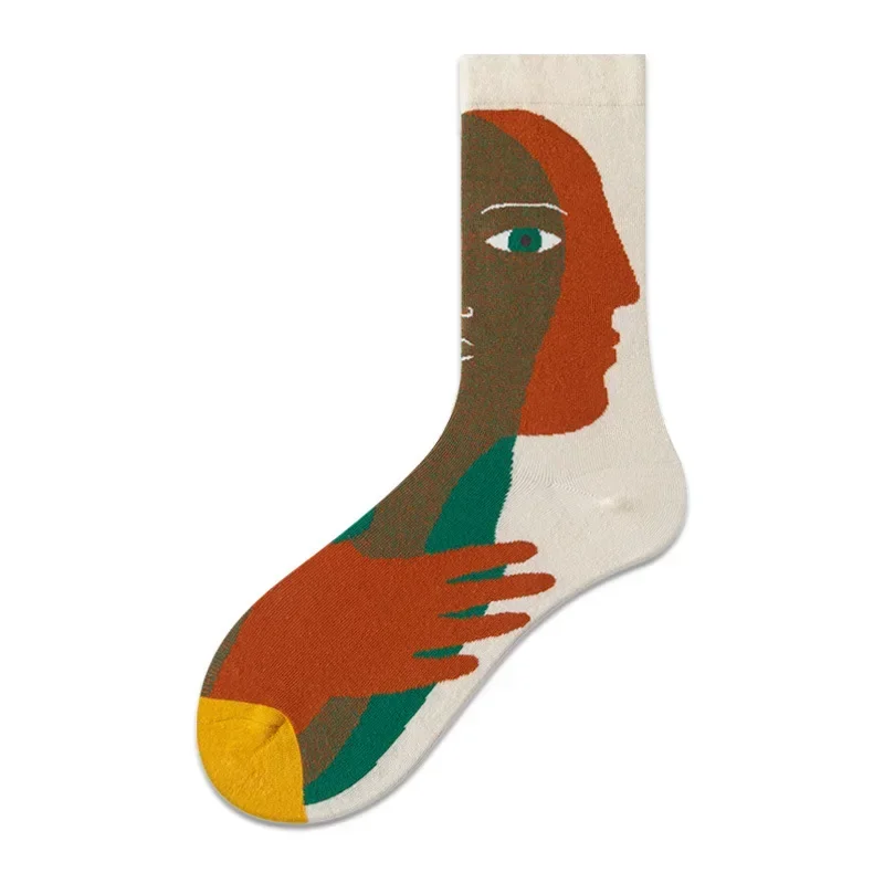 Fashion Women\'s Socks Harajuku Cotton Retro Art Funny Kawaii Oil Painting Landscape Sunflower Dinosaur Sock for Christmas Gift